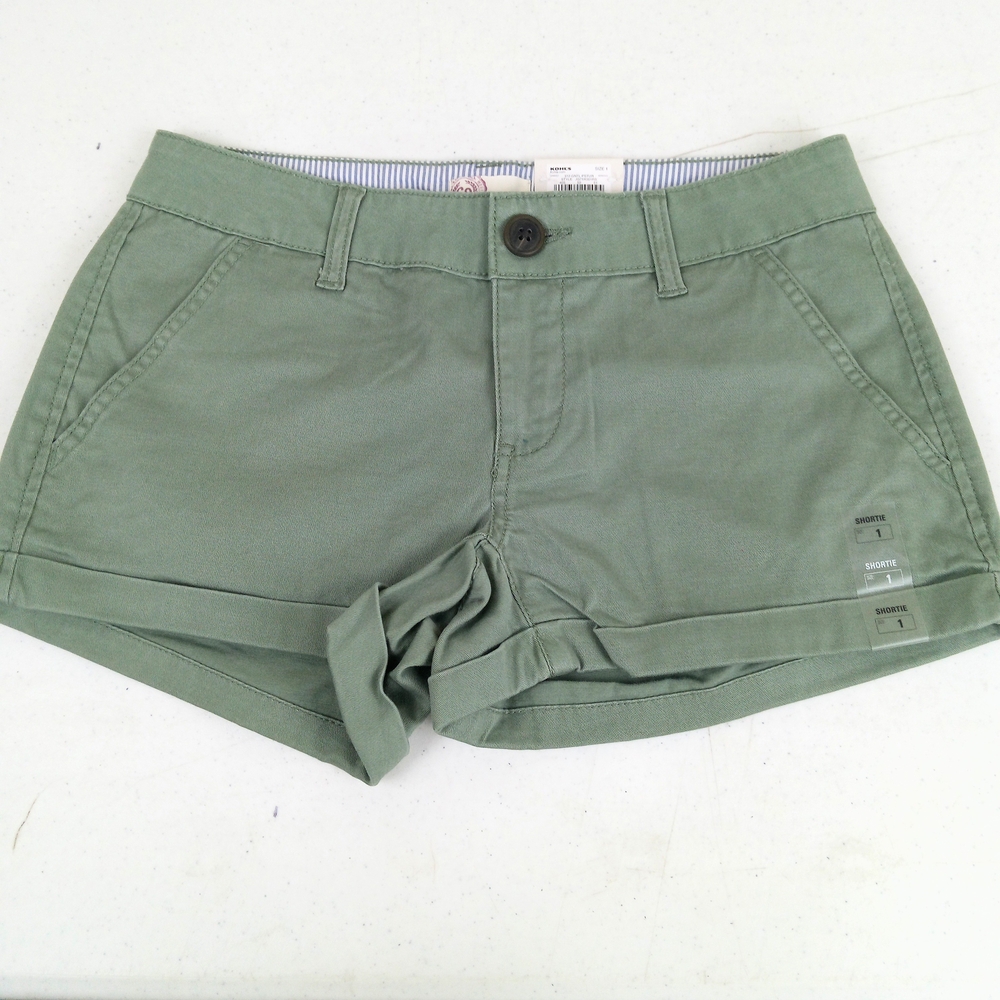 Women’s Olive Green Roll-Cuff Cotton Shorts Junior Size 1 NEW